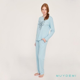 Pijama Térmico Hombre Invierno MUYDEMI Azul Micro Velour